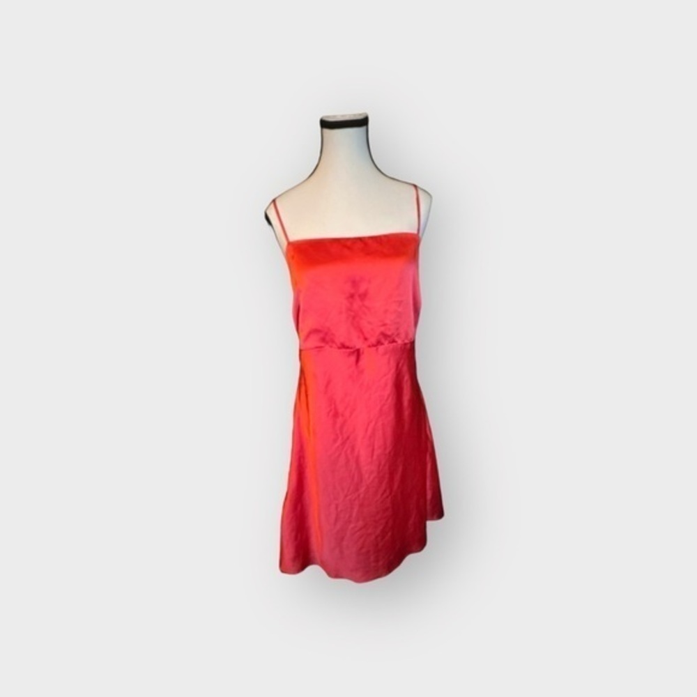 Women’s Fashion Nova 3X Red Coral Mini Satin 3 Way Tie Back Dress 22 24